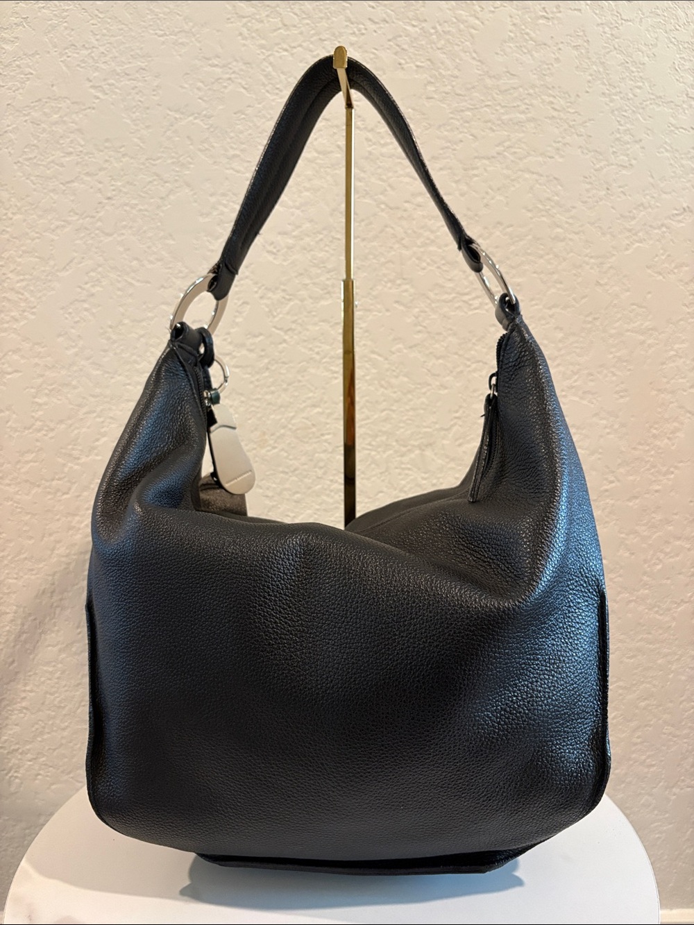 Black Leather Hobo Bag — Bag Charm Included - Picture 5 of 13